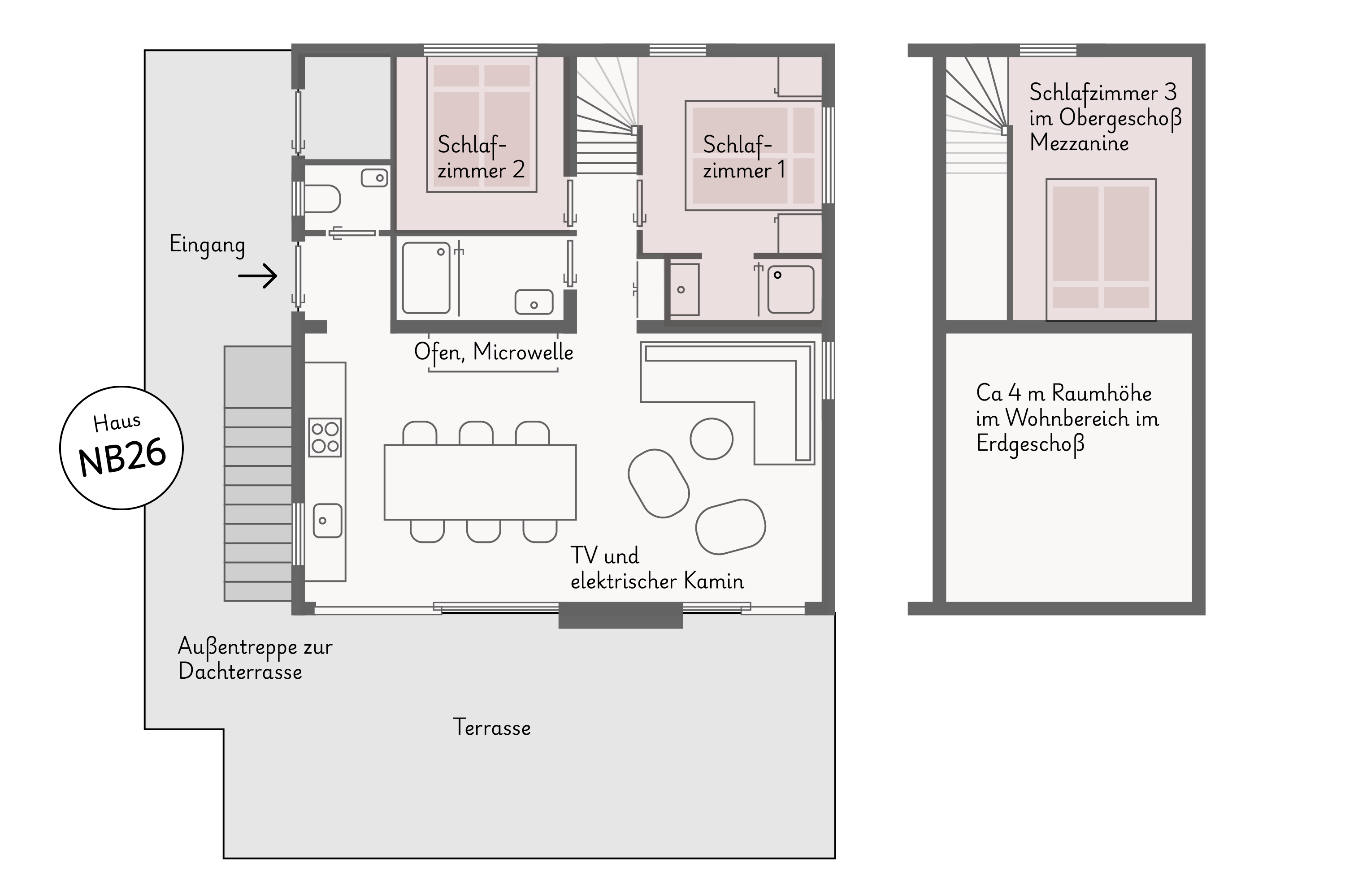 Ferienhaus Notenboom 26 - Grundriss Erdgeschoss und Dachgeschoss Ferienhaus Notenboom 26 - Grundriss Erdgeschoss und Dachgeschoss
